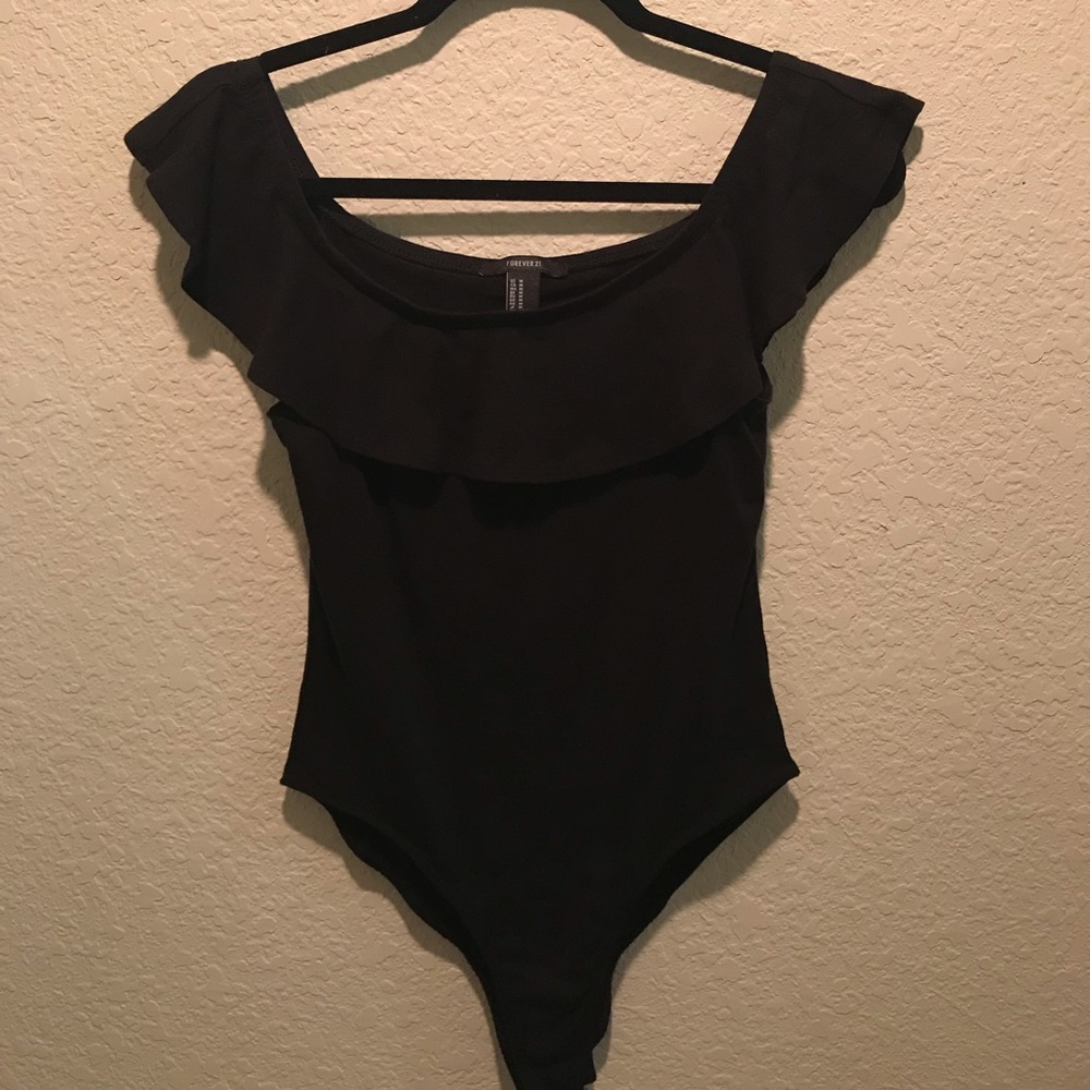 Forever 21 Black Bodysuit with Flounce Top